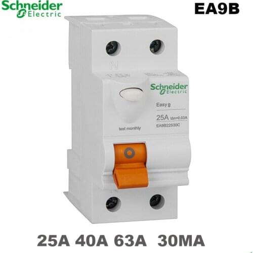 Schneider EASY9B 230VAC 2P25A 40A 63A 30MA Leakage Circuit Breaker Protectio Switch Residual Current Operation Protection Device