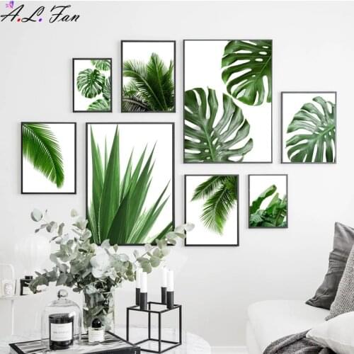 Fresh Green Monstera Aloe Palm Leaf Nordic Tropical Painting Canvas Wall Art Posters And Prints Wall Pictures For Living Room
