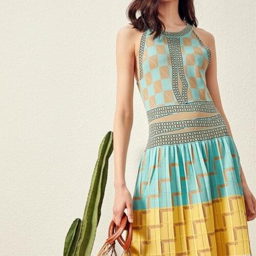 Boho Dress Summer Dress Women O Neck Sexy Sleeveless Knit Dress Beach Style Knitted Elegant Party Long Dress Lady Clothes SL204