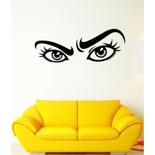 Vinyl wall applique view beautiful eyelashes eyebrows girl, home bedroom girl room bedside wall decoration sticker. 3575