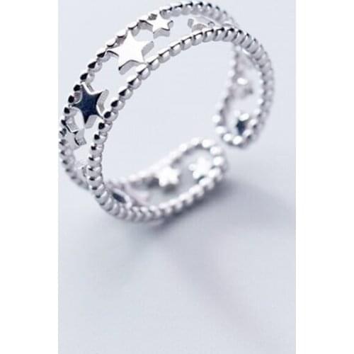 Sole Memory Double-layer Star Hollow Cute 925 Sterling Silver Female Resizable Opening Rings SRI981