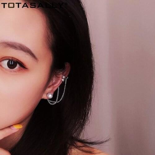TATOSALL 1PC Women Fashion Cuff Earrings Elegant Simulated Pearl Double Ear Cuffs Tassel Earrings Anti-allergy Jewelry Dropship
