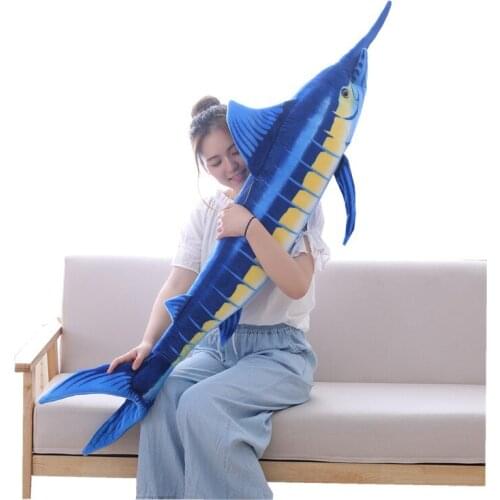 100cm/140cm Big Size Simulation Fish Toys Stuffed Soft Plush Blue Marlin Makaira Mazara for Kids Girls Birthday