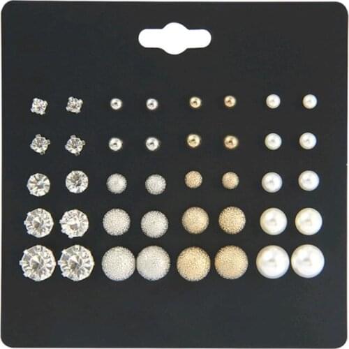 20 pairs of 1 card womens zircon Pearl ear nail set large and small fashion ear jewelry earrings