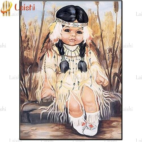 5D diamond painting Cute little indian girl cross stitch DIY craft square drill full diamond embroidery mosaic home decoration