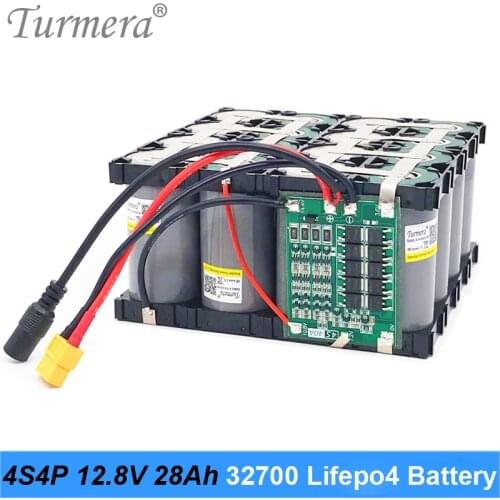 Turmera 4S4P 12.8V 28Ah 32700 Lifepo4 Battery Pack with 4S 40A Balanced BMS for Electric Boat and Uninterrupted Power Supply 12V