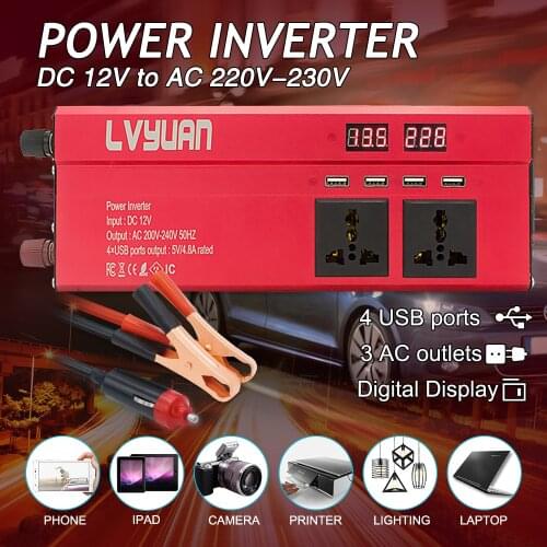 DC12v to AC 220V 6000W Car Power Inverter Charger 4USB EU Plug Power Inversor Converter Charger Adapter Solar Auto Accessories
