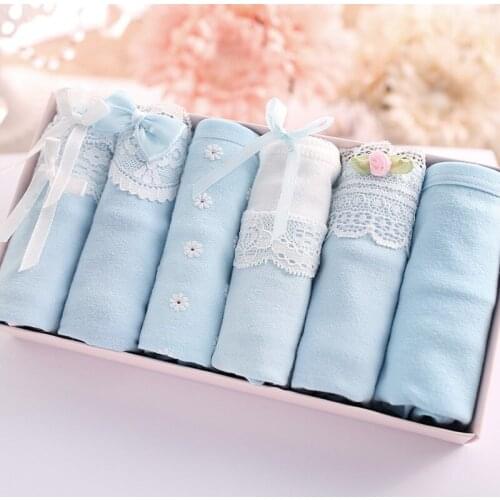 BALDAUREN CD Pure Cotton Womens Underwear Gifts Box Cotton Fabric Cute Japanese Girls Underwear Womens 6 Combinations Panties