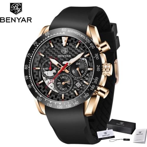 BENYAR New Mens Quartz Watch Mens Chronograph Waterproof Luxury Brand Sports Mens Watch Tape Wrist Watch Quartz Wristwatches