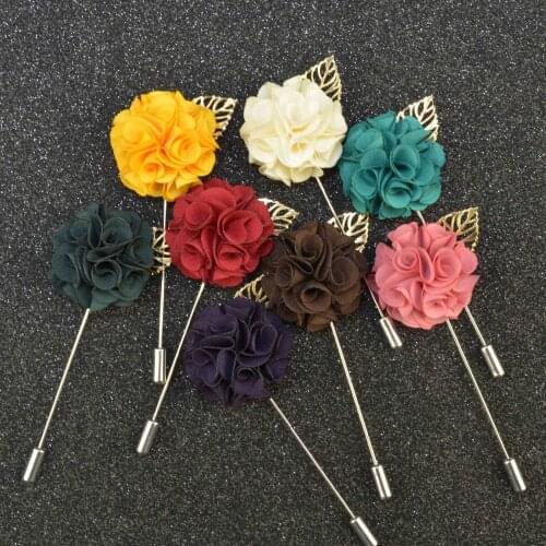 Free shipping , 20 pcs/lot , Mens Flower Lapel Pin Wedding Boutonniere with Gold Leaf