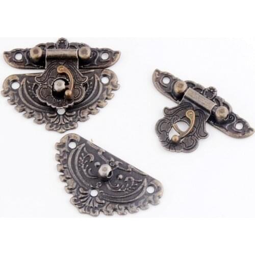 Free Shipping Box Lock, Case Lock, Wooden Box Lock Antique Bronze Pattern Carved 55x47mm F1135