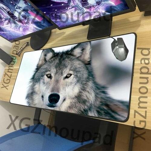 XGZ Animal Wolf Custom Large Gaming Mouse Pad Black Lock Edge Home Computer Keyboard Desk Mat Rubber Stripe Non-slip Carpet Xxl