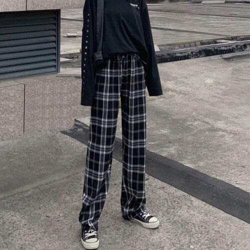 Plaid pants womens summer 2021 new high-waisted loose-fitting straight платье летнее trousers drooping tug pants casual pants