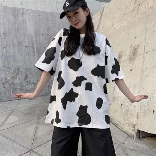 Summer Tshirt Streetwear Female Cute Cow Tops Tee Kawaii Oversized Harajuku T Shirt Japanese Half Sleeve Loose T Shirts Ladies