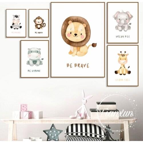 Canvas Painting Posters Prints Cute Cartoon Animal Giraffe Lion Monkey Wall Art Wall Decor For Baby Kids Room Decoration