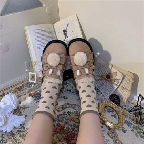 Kawaii Winter Rabbit Plush Velvet Lolita Womens Shoes Cute Snow Boots Loli Cosplay Anime Japanese Warm Gothic Mid Heel 4cm