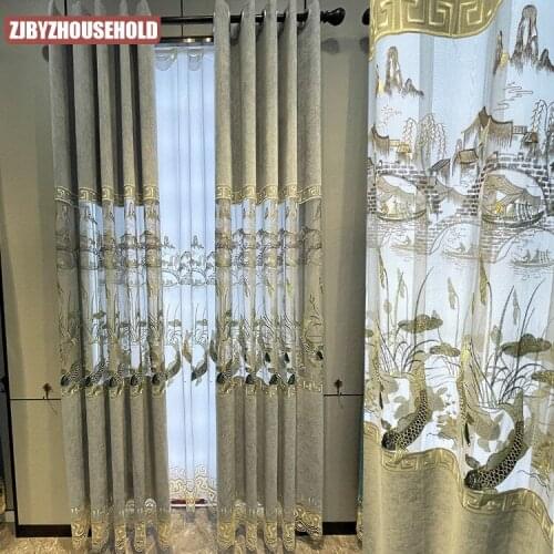 Chinese New Style Water-soluble Embroidered Curtain for Living Room Balcony with Custom
