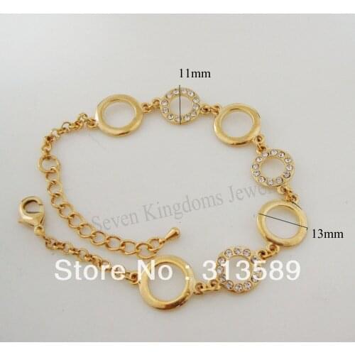 LADY 7.3"+1.77" YELLOW GOLD GP OVERLAY FILL BRASS CIRCLE CZ STONE BRACELET/GREAT GIFT
