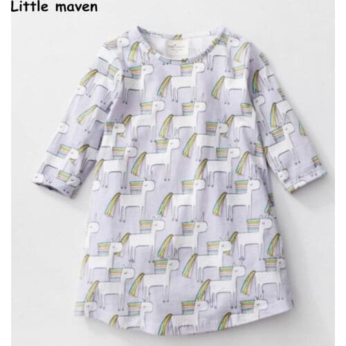 Little maven 2018 new summer baby girls brand dress kids Cotton striped animal print children short sleeve dresses S0323