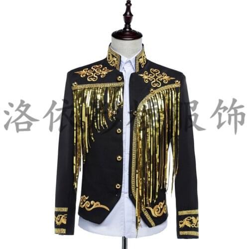 Moderator Dress Men Suits Jackets White Black Shiny Paillette Tassels Suits Nightclubs Ds Bars Male Singers Stage Costumes S-4xl