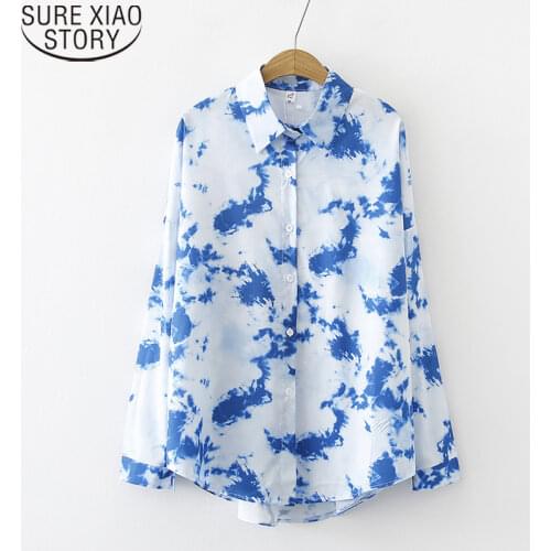 Fashion Long Sleeve Shirts Vintage Ladies Tops 2021 Spring Harajuku Shirt Women Print Blouse Loose Korean Casual Blusas 12421