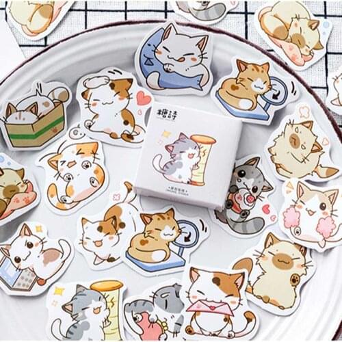 45 Pcs/box Cute Cat Label Kawaii Sticker Diary Handmade Adhesive Paper Flake Japan Stickers Scrapbooking Stationery Sticker