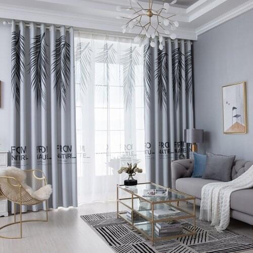 Nordic Leaf Printing With Full Shade Curtains For Living Dining Room Bedroom