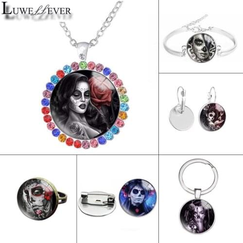 New 610 Girl Glass Necklace Bracelet 25mm 30mm Double Sided Round Glass Cabochon Jewelry For Unisex Charm Pendant