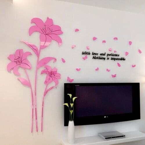 New 7 color lily Three-dimensional acrylic crystal wall stickers warm living room bedroom Home decoration DIY 3D sticker Flowers