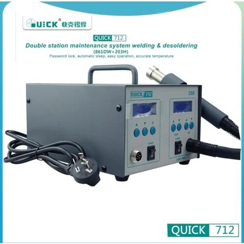 QUICK 712 Intelligent Digital Display 2 in 1 soldering station 861DW & 203H Hot Air Gun Rework Station For PCB Soldering Repair