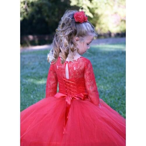 Red flower girl dress Tulle Tutu Christmas Holiday Girls wedding party Princess Birthday Baby Toddler dress