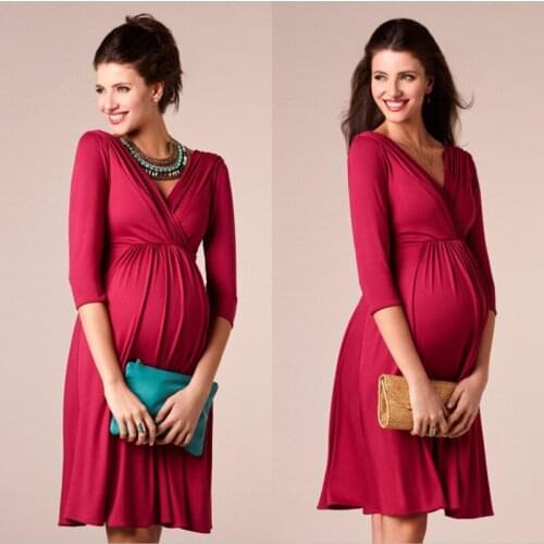 Maternity Dresses Pregnant Dress Vestido Summer V-neck High Waist Slim Pleated Women Dresses Breastfeeding Dress Maternity Cloth