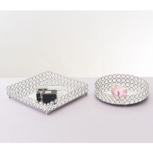 Gold Crystal Cake Stand Mirror Cupcake Dessert Decoration Tools Wedding Party Birthday Display Home Storage Tray