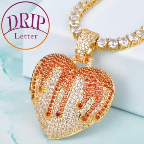 Red Color Oil Heart Pendant For Mens Women Hip Hop Love Necklace Jewelry