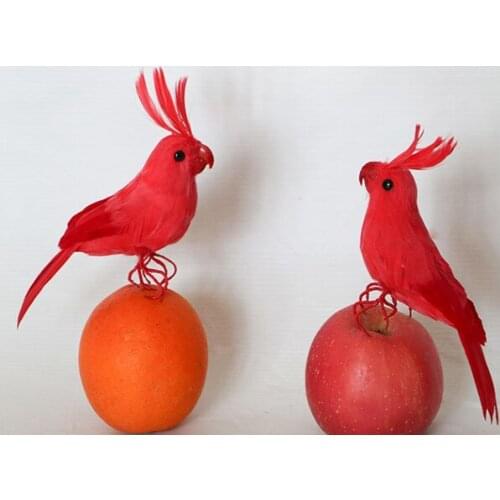 Real life toy bird red feathers parrot small 16cm birds one lot/2 pcs, garden decoration prop toy gift h1955
