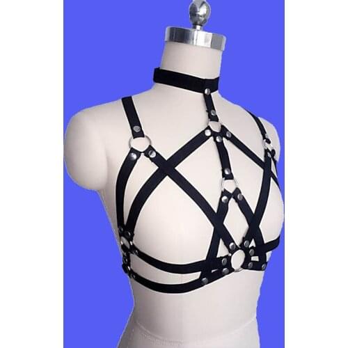 Adult sexy accessories black gothic female chest O-ring inlaid with angel underwear bra back elastic bandage