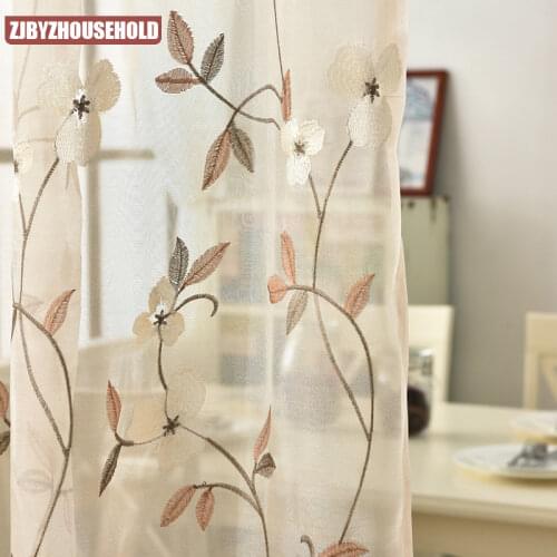 American Country Style Embroidery Flower Curtain Tulle Balcony Living Room Bedroom Bay Window Tulle Custom