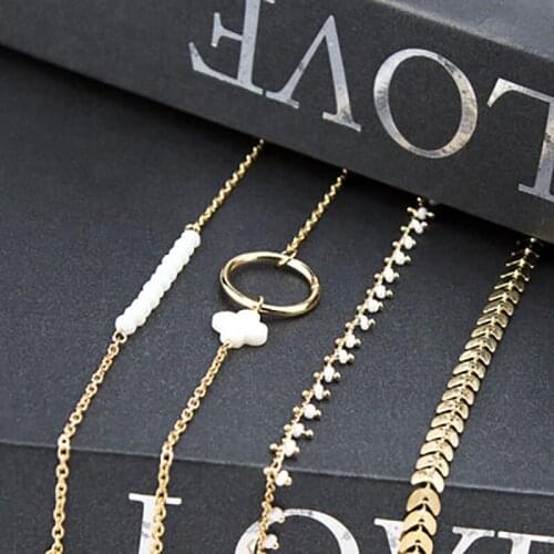 Web Celebrity Bead Four-Leaf Clover Tassel Floral Arrowhead Bracelet 4 Piece Bohemian Style Woman Retro Gold Handmade