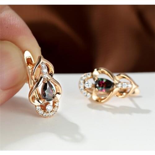 Vintage Hollow Heart Hoop Earrings Cute Water Drop Rainbow Zircon Earrings Rose Gold Color Engagement Earrings For Women Jewelry