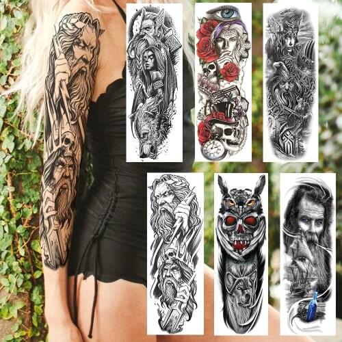 Full Arm Black Knight Temporary Tattoos Sticker For Men Boys Extra Large Fake Rose Military Body Art Sleeve Decoration Tatoos