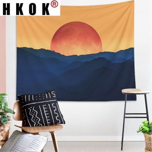 HKOK Japan Fujiyama Sunset Tapestry Wall Hanging Covering Rug Background Cloth Beach Mat Blanket Art Bedroom Dorm Home Decor