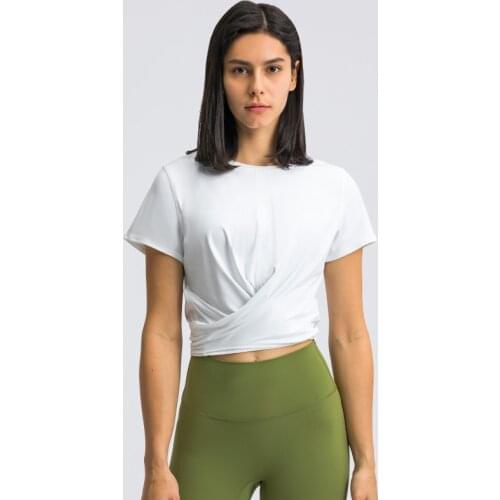 Woman T-shirts Yoga Fitness Crop Top Breathable Quick Dry Gym Blouses Running Workout Spandex Broadcloth Rear Dovetail Strap