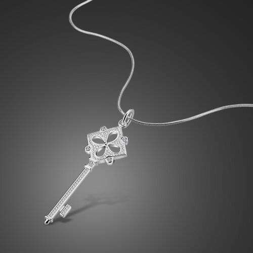 100% 925 sterling silver Fashion Dainty Flower Key Choker Necklace For Women Pendant Jewelry Accessories Gift