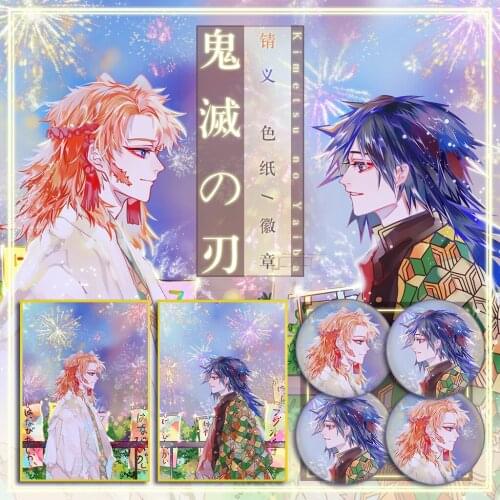 Anime Demon Slayer Tomioka Giyuu Sabito Badge Brooch Button Pin Metal Medal Colored paper Accessories Souvenir Cosplay Xmas Gift