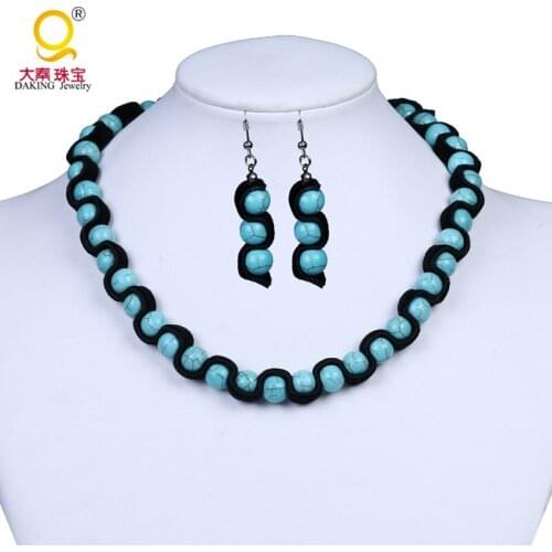 2017 Antique handmade semi-precious stone Jewelry Sets High Quality Necklace Earrings jewellery Set