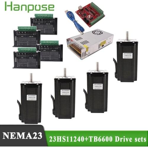 4-axis kit 23HS11240 body length 112mm NEMA23 57 stepper motor driver TB6600 + USB power controller 300N.cm for 3D printer