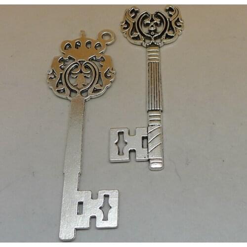 50pcs/lot key 66x23mm charms for DIY bracelets necklace Pendants Zinc Alloy wholesale jewelry lots Free Shipping Silver