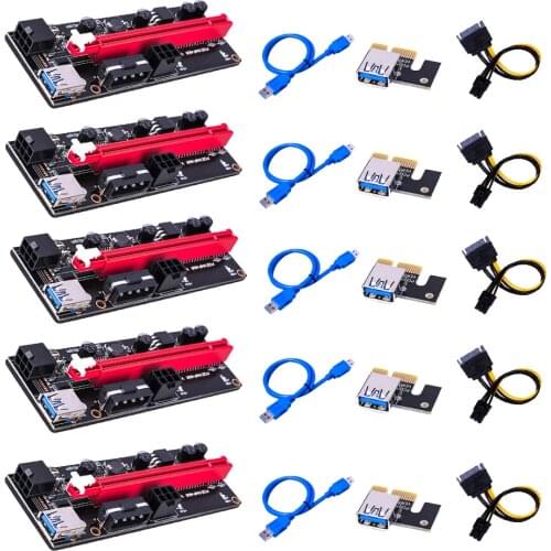 6/10/20pcs pcie Riser 009s Express 1X to 16x Extender PCI E USB Riser 009S Dual 6Pin Adapter Card SATA 15pin for BTC Miner