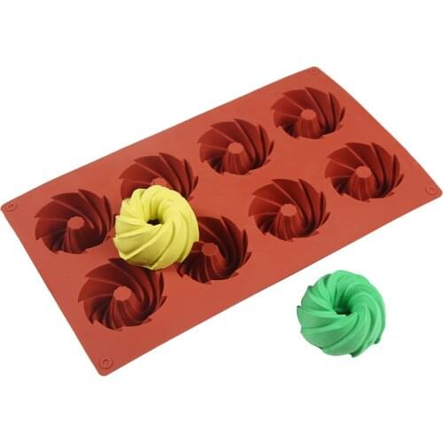 8-Cavity Silicone Cake Molds for Baking Dessert Mousse New Decorating Moulds 3D DIY Spiral Shape Chocolate Bakeware Tool