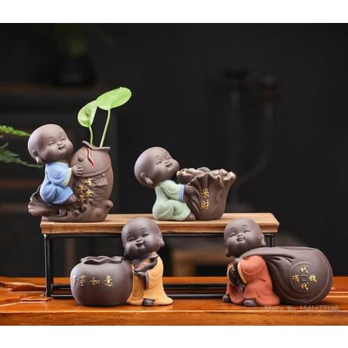 Free shipping tea set accessories ceramic tea pet decoration buddha monk desktop flower pot hydroponic plant decoration